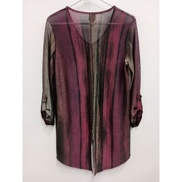 Clara Sun Woo Womens Slinky Hi-Low Tunic Top Medium Multi V-Neck Tab Sleeve - Picture 7 of 9